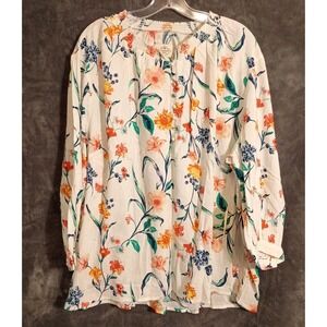 St John's Bay Women's Floral Top Blouse 3/4 Sleeve Round  Neck Size 2X
